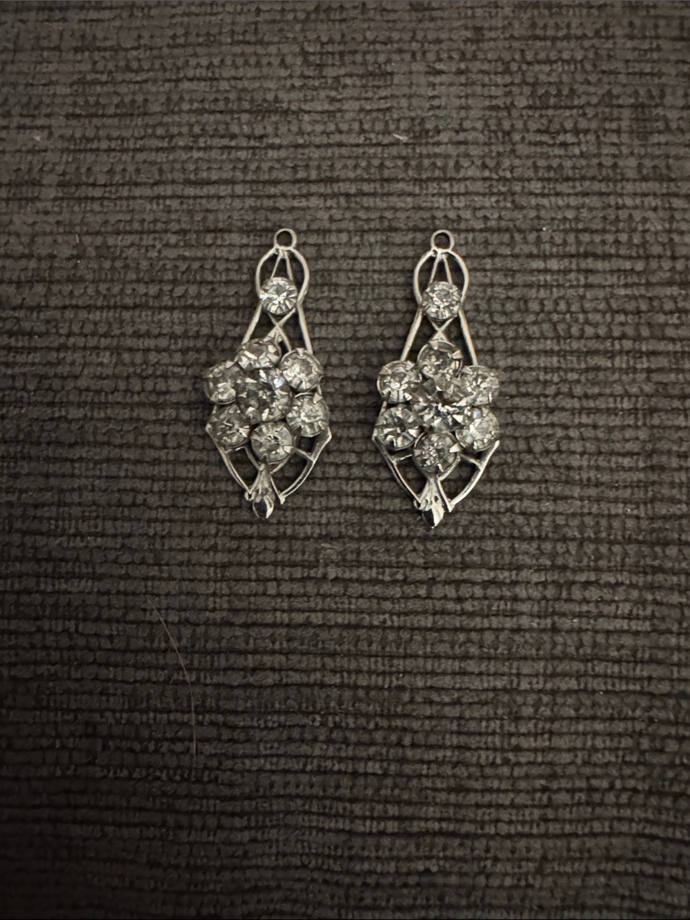 Vintage Art Deco Openwork Filigree Rhinestone Drop Earring Pendants
